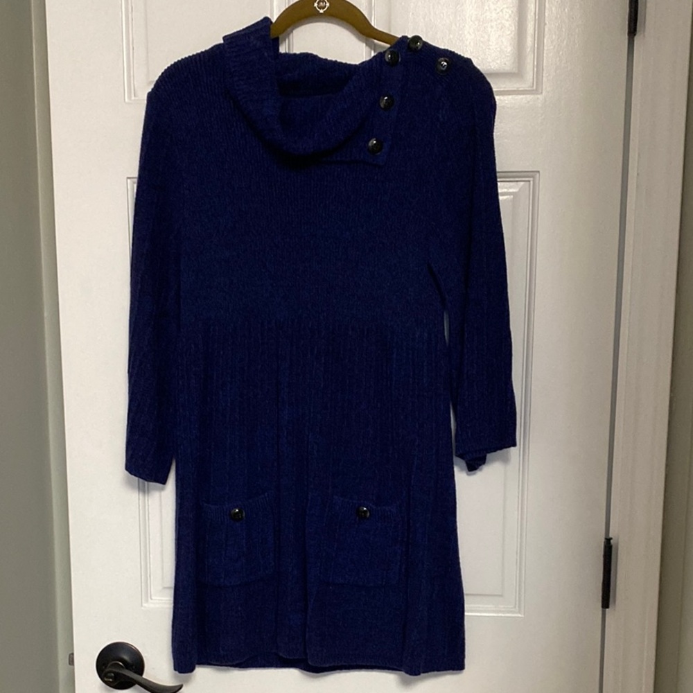 Navy Blue Button-Accent Sweater Dress